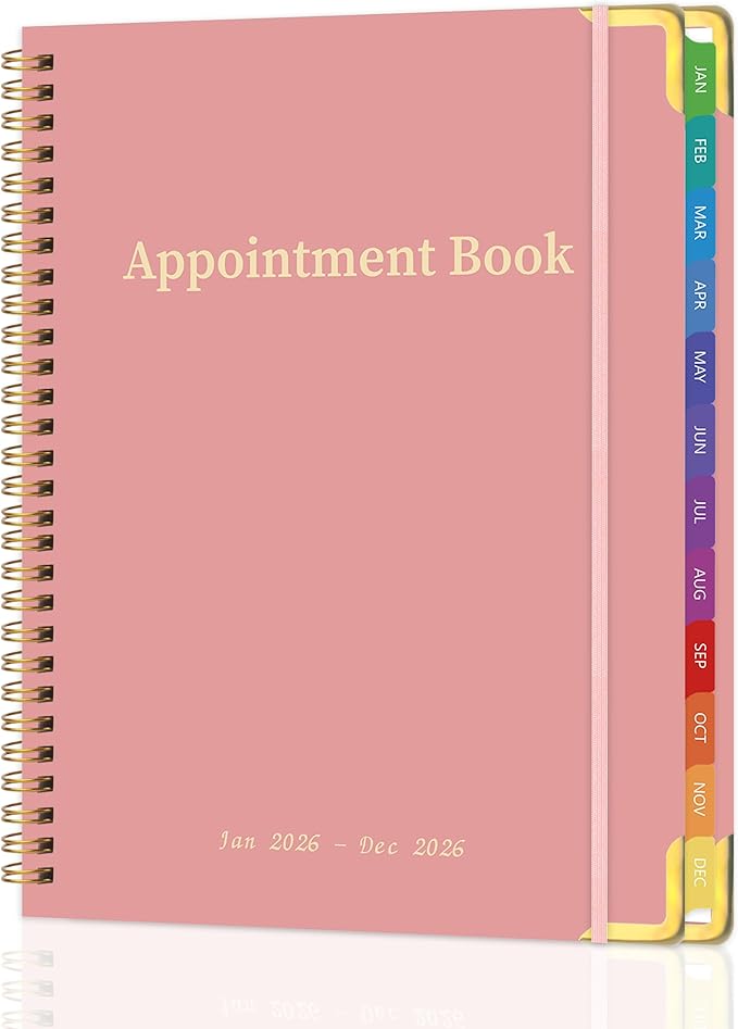 Appointment Book 2026 with Colorful Tabs ,Hardcover Weekly & Monthly Appointment Planner from Jan 2026-Dec 2026 ,Daily 7AM - 10 PM Hourly Schedule Planning for Salon,Client,12 Monthly Calendar 9" x 11", Pink