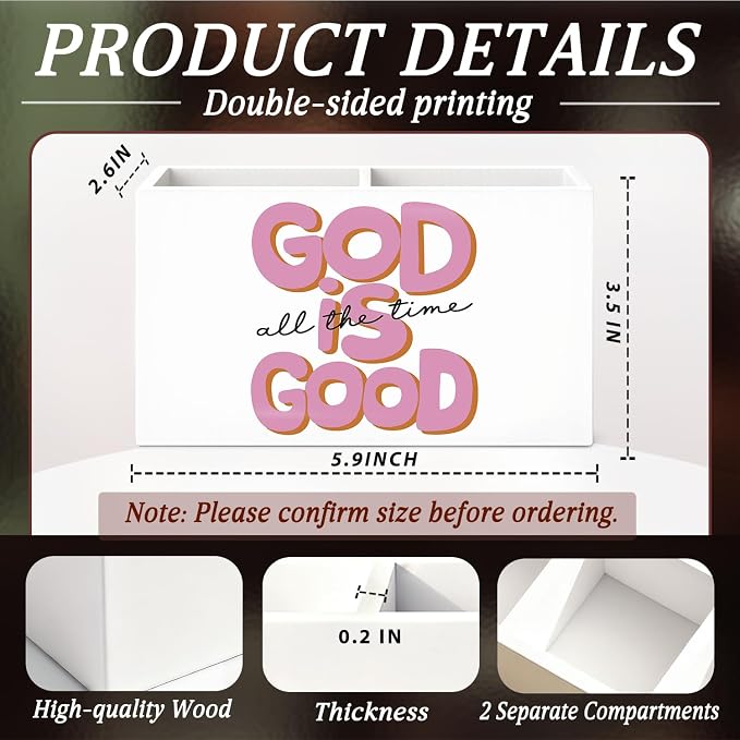 Christian Pen Pencil Holder for Desk Christian Gifts for Women Girls, God is Good All the Time Bible Verse Pencil Holders Wooden Box Organizer for Home Office Bedroom Desk Tabletop