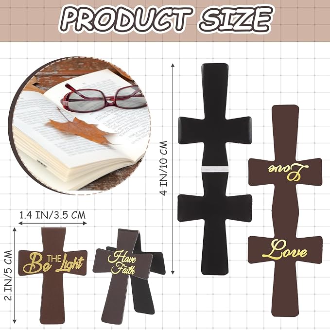 Outus 48 Pieces Magnetic Bookmarks Cross Christian Magnetic Page Markers Religious Bible Verses Bookmarks for Mother's Day Women Student School Reading Gifts Church Bible Study Group (Brown Style)