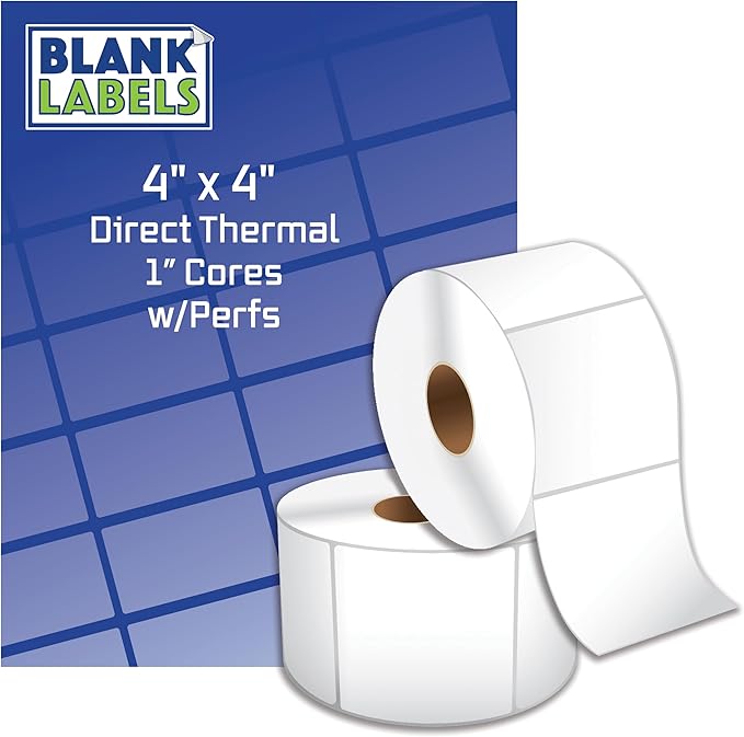 Blank Labels Thermal Transfer Shipping Labels, Matte White Printer Labels on 1" core 4" X 4" Label 375 Labels per Roll 1 Roll