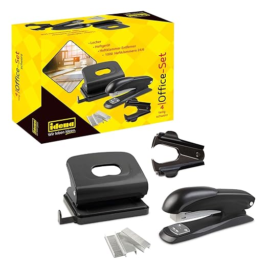 Idena 12086 Office Set 4-Piece Hole Punch Stapler Staple Remover and Staples 24/6