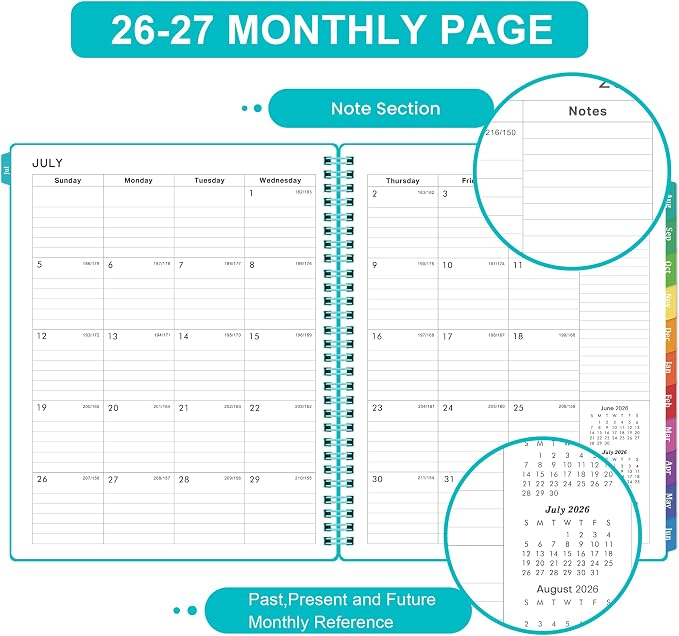 Planner 2026-2027 - Weekly & Monthly 2026-2027 Planner with Printed Tabs, Jul. 2026 - Jun. 2027, 8" x 10", Flexible Cover, Twin-Wire Binding, Premium Paper, Perfect Oganizer - Green