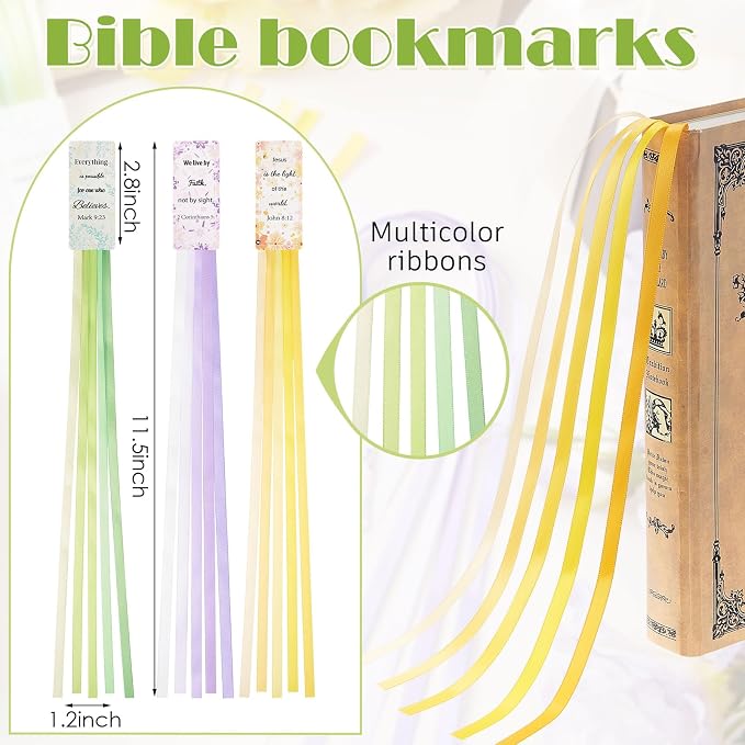 Outus 3 Pieces Bible Ribbon Bookmark Markers Artificial Leather Bookmark with Ribbons for Books Office(Fresh,Green)