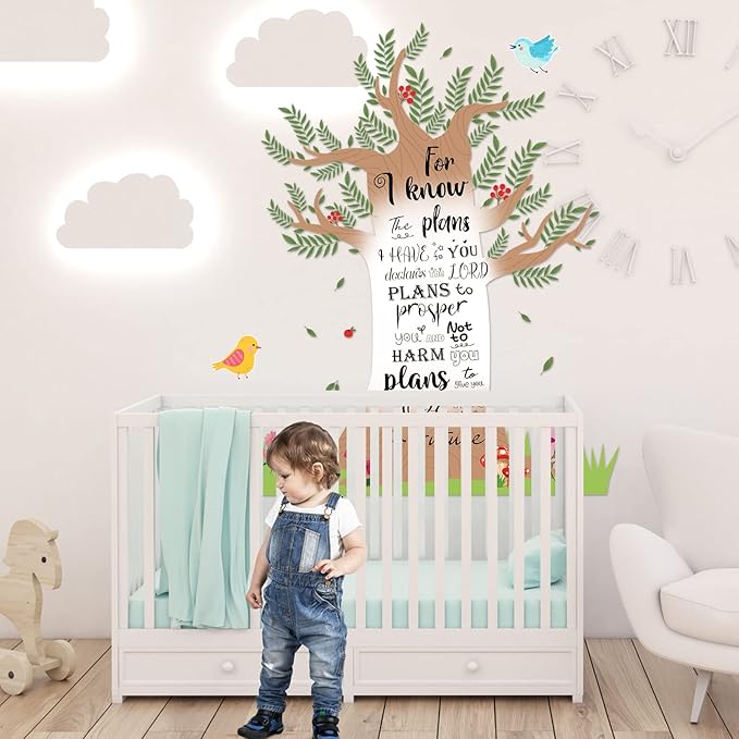 Pajean Christian Bulletin Board Sets Religious Christian Classroom Decor Tree Wall Cutouts Decor for Elementary School Teacher Chalkboard Supplies (Bible Style)