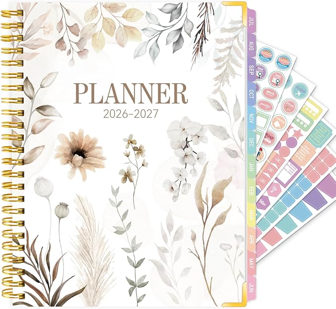 GuassLee 2026-2027 Weekly Monthly Academic Planner A4, 12-Month Hardcover Large Calendar Planner with Tabs, Stickers & Pocket, July 2026 to June 2027 Daily Planner Organizer for School Home Office