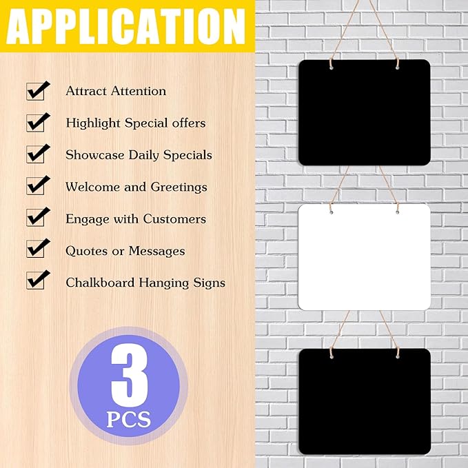 6Pcs Hanging Chalkboard Signs 8x10 Inch Wooden Double Sided Erasable Message Board, Memo Message Sign with Hanging String for Wedding Kitchen Home Party Decoration