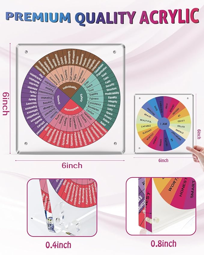 2 Pieces Acrylic Feelings Wheel & Needs Wheels Emotions Wheel Mental Health Tool for Home/Office/School Education Supplies School Classroom Decor