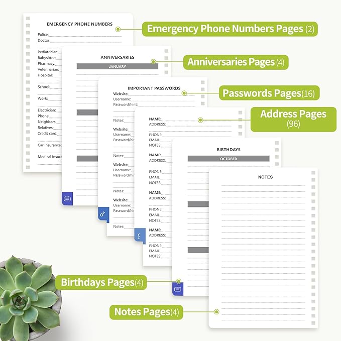 Address Book with Alphabetical Tabs-Address and Password Book for Seniors - Hardcover Spiral Bound Phone Book- Record Contacts,Website Login Passwords, Special Days -5.7" x 7.7", Grass Green