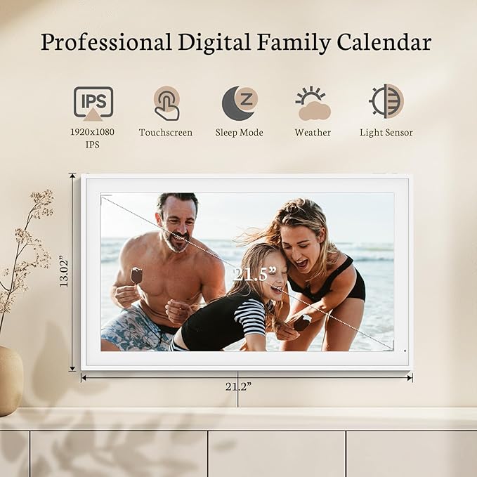 BSIMB 21.5 Inch Digital Calendar Wall Touch Screen - Chore Chart, Meal Planner, Rewards System, Photo Display, Smart Electronic Calendar Interactive Hearth Display for Family Planner Seamless Scheduling White