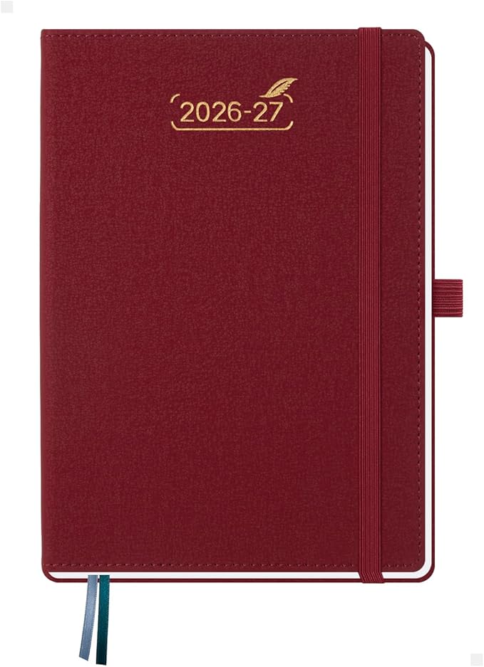 BEZEND Weekly Planner 2026-2027 (6" x 8.5") 2-Column Dual Schedule for Work/School/Home or 2 Person (Jul 26-Dec 27) 18 Months Academic Calendar with Tabs, PU Leather Hardcover -Burgundy