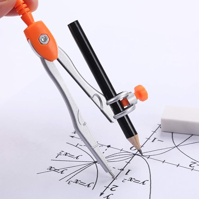 Vobou Math Geometry Kit Sets 10 Piece Student Supplies with Shatterproof Storage Box,Includes Rulers,Protractor,Compass,Eraser,Pencil Sharpener,Lead Refills,Pencil,for Drafting（Orange）