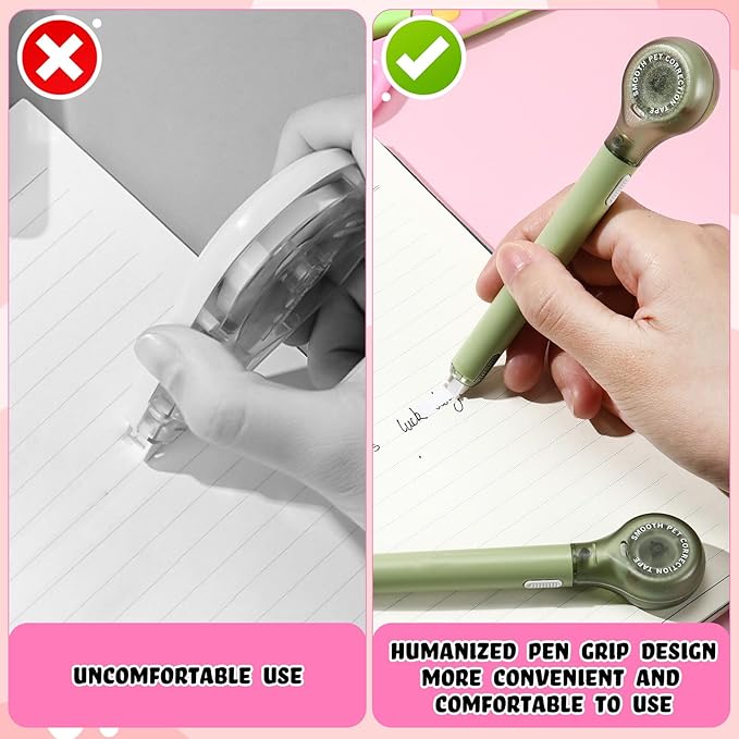 Gersoniel 10 Pack Correction Tape Pen Correctional Ink Tape Push Pull Protective, Easy to Use Applicator for School Office Supplies, 0.2 x 236 Inch (Green Color)