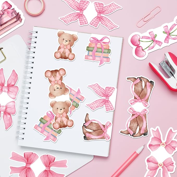 Pink Coquete Bows Magnetic Bookmarks - Wxiben 12 Pcs Pink Bow Magnetic Bookmark Strawberry Bear Book Mark Magnets Cowgirl Boot Book Markers Page Clip Gift for Teen Girls Book Lovers Students Reading