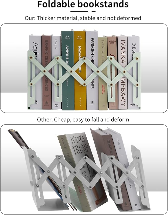 MSDADA Adjustable Bookends, Book Ends for Heavy Books, Expandable Book Organizer for Desk, Shelf, Office, School, for 6 7 8 9 10 11-15 Boys and Girls, Extends up to 19 inches (Macaron Green)