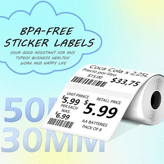 Thermal Labels Compatible with Phomemo M100/M110/M150/M221/M220/M120/M200/M250 Label Printer,1.97"x1.18"(50x30mm), 230 Labels/Roll, Black on White,4 Rolls