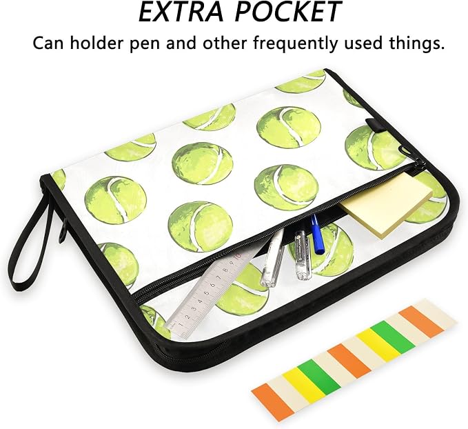 Tennis Ball Sport File Folders,Plastic Folders with 13 Pockets,Expandable File Folder for Documents School Students Office,Aesthetic Folder with Labels A4 Letter Size