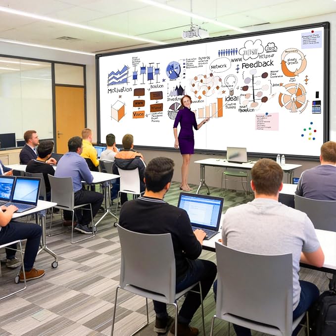 96"X48" Large Magnetic Whiteboard - 8x4 Feet Non-Reflective Coated Surface, Foldable Dry Erase Board, Black Aluminum Frame ，Suitable for Training Rooms and (Professional Accessory Set)