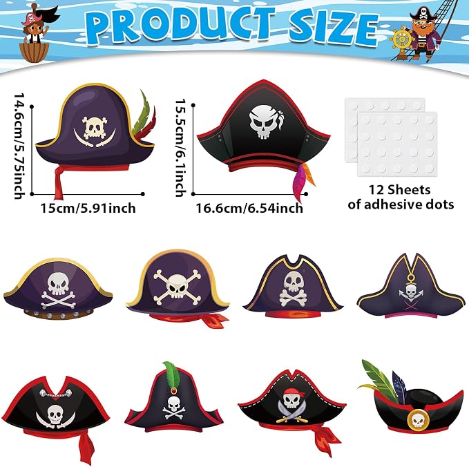 gisgfim 80Pcs Pirate Cutouts Adventure Decorations Bulletin Board Skull Hat Paper Cut-Outs Classroom Decor for Boy Girl DIY Craft Photo Wall Kindergarten Preschool Back to School Party Favor Supply