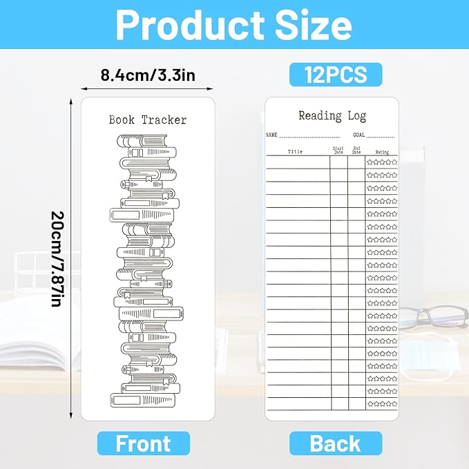 Molain 12pcs Reading List Bookmark, Book Tracker Blank Bookmark Reading List Library Card Page Markers for Book Lovers Enthusiasts