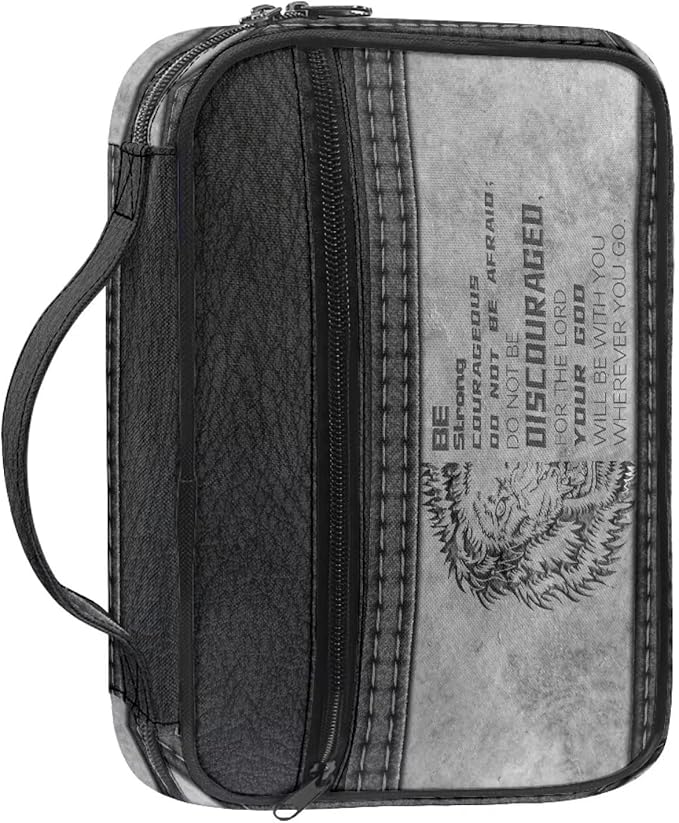 Bible Covers for Women & Men,Be Strong & Courageous Bible Case and Organizer-Cool Lion Print Bible Carrying Case with Zippered Pocket Bible Tote Bag Bible Protective Scripture Bible Bag