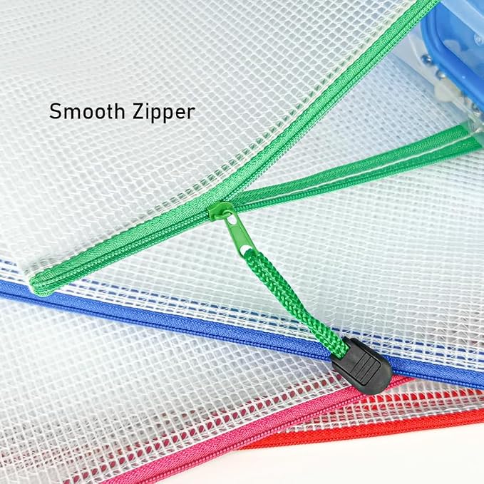 D-KINGCHY 24Pcs Zipper Storage Bags, Plastic Mesh Zippered Pouch for Organization, Waterproof Versatile Bags for Office Supplies School Travel (A6 Size 6.3''x4.7'', Assorted Color Zipper)