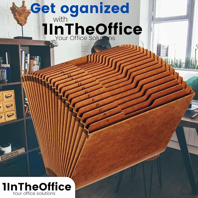1InTheOffice Expanding File Folder A-Z, Alphabetical File Organizer, Accordion File Organizer, 21-Pocket Expanding File Folder, Letter Size