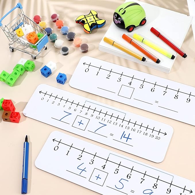 4 Pieces Dry Erase Number Line Board Double Sided White Board 4 x 14 Inch Number Line Whiteboard Dry Erase Math Manipulatives Teacher Supplies for Classroom School Supplies, 0-10/0-20