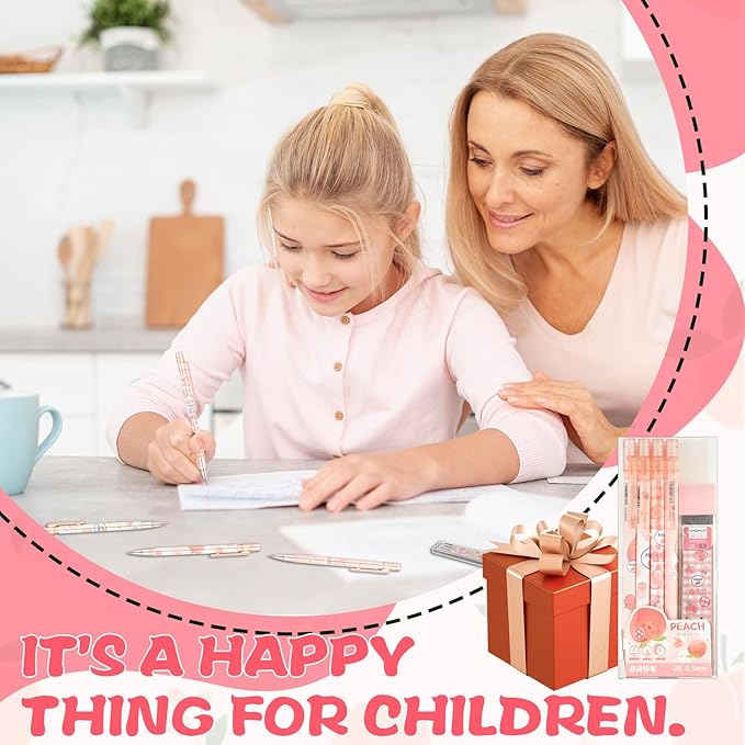 Mabor Pink Mechanical Pencils Set, 4pcs Cute Mechanical Pencils with A Tube of 0.5MM Pencil Refills & Top Erasers Aesthetic School Supplies Back to School Gift