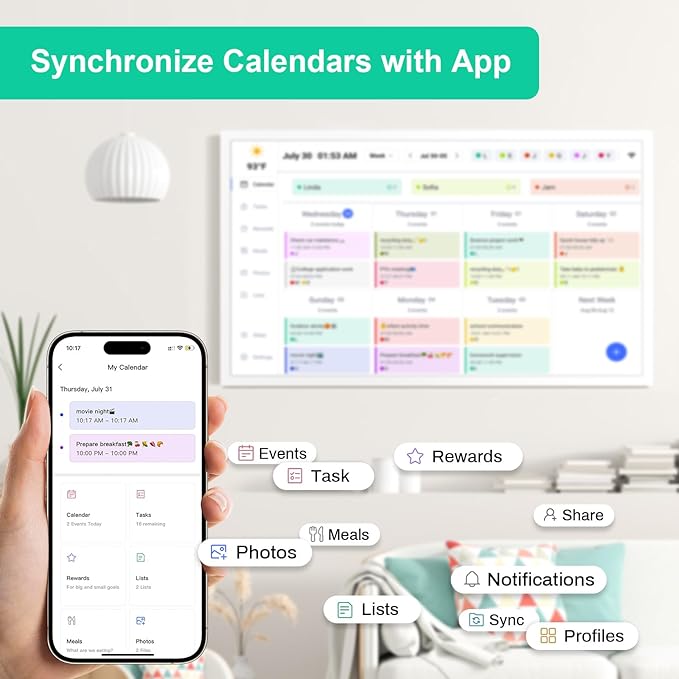 Digital Calendar, Smart WiFi Electronic Calendar&Chore Chart, IPS Touch Screen HD Display for Family Schedules, Share Moments Instantly from Anywhere (24)