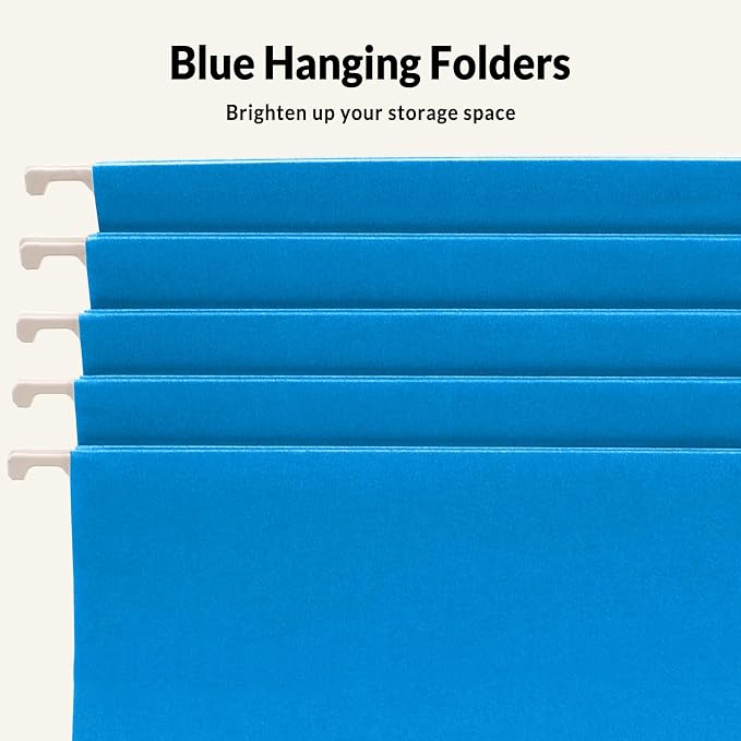 SUNEE Hanging File Folders Legal Size, Blue File Folders 25 Pack 1/5-Cut Tabs, Stay Organized for Your Home and Office Bulk File and Documents