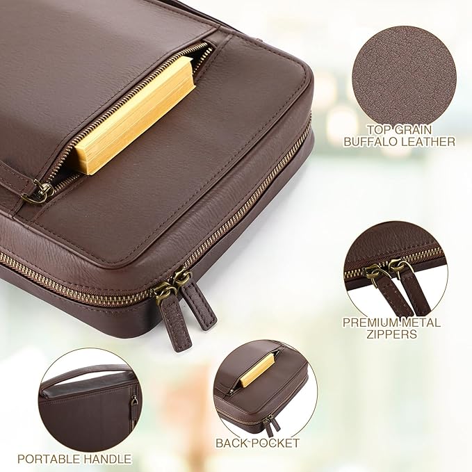 Top Grain Buffalo Leather Bible Cover Christmas Real Leather Bible Book Cover with Handle, Pocket, Zipper, Book Protective Holder Christian Religious Carrying Case Organizer Portfolio