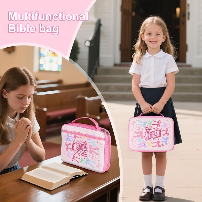 ICOSY Bible Cover Case for Women Girls Kids Bible Bag Case with Handle Kids Girls Bible Study Accessories Supplies