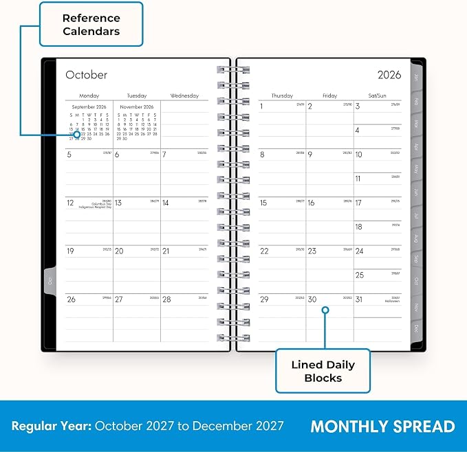 Blue Sky 2027 15-Month Weekly and Monthly Mini Planner Calendar, Includes October 2026 - December 2027, 3.625" x 6.125", Flexible Cover, Wirebound, Laminated Tabs, Enterprise