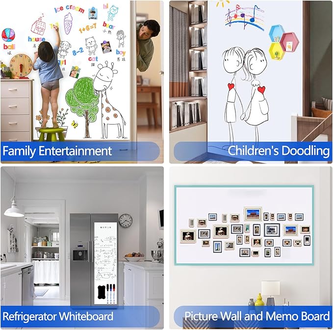 Self-Adhesive Dry Erase Whiteboard Sticker, 59.05" x 39.37" Magnetic Receptive White Board Wall Film, No Ghosting, Easy Write & Clean | Peel & Stick for Office, Home & Classroom,Incl. Accessories