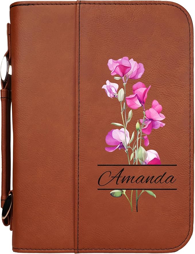 Daphne's Curations Personalized Vegan Leather Zippered Bible Cover – Custom Engraved Scripture Journal Case with Handle, Pen Holder & Pocket – Fits Large & Medium Bibles
