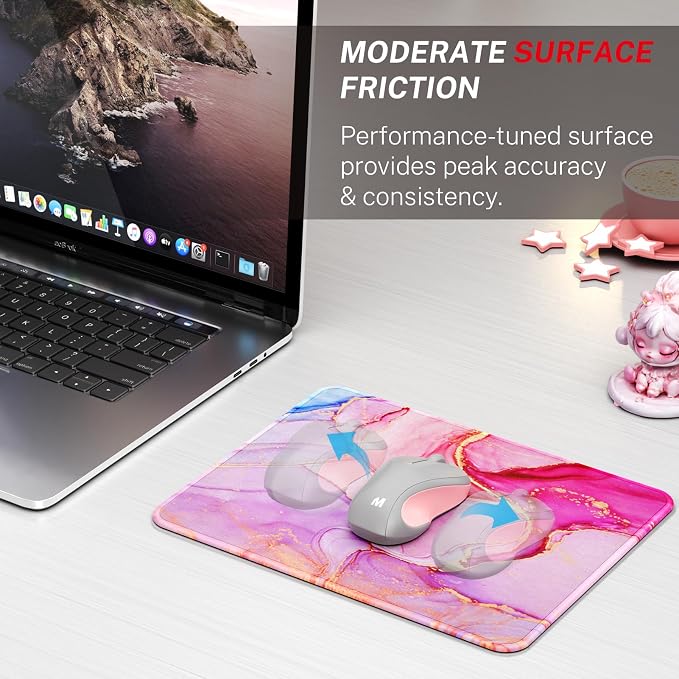 MROCO Essential Office & Gaming Mouse Pad, 8.5 x 11 Inch, Pink Marble | Anti-Fray Stitched Edges, Functional Pattern Design, Non-Slip Rubber Base, Water and Stain Resistance