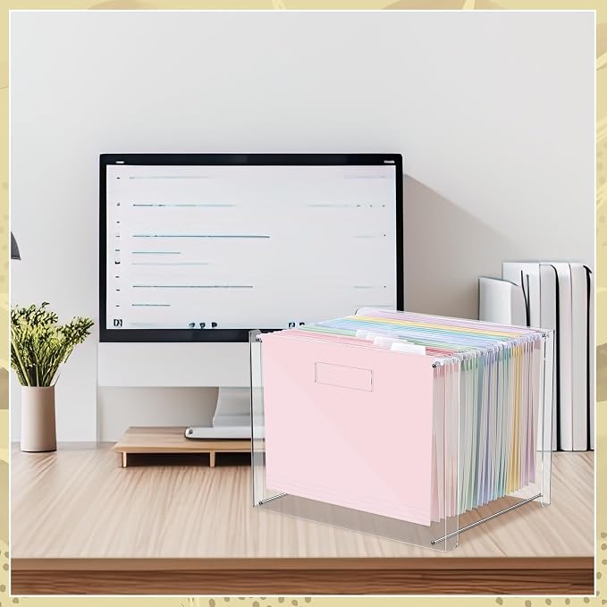 Dispowreath 24 Hanging File Folder with Acrylic Organizer for Letter/a4 Size Desktop Clear File Storage Box with Handles for Home Work Office Use(Macaroon,Classic)