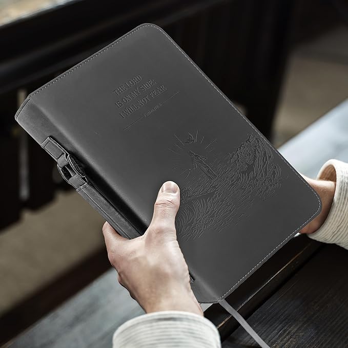 DEHITE Bible Cover Case for Men and Women – Leather Bible Carrying Bag – Pen Slots – Zippered Pocket – Premium Faux Leather