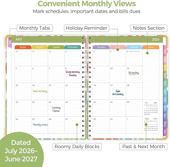 SKYDUE Teacher Planner 2026-2027 Academic Year, 8.5" x 11" Deluxe Teacher Lesson Planner with Monthly Tabs & Stickers, Lesson Plan Book 26-27, AbstractFloral
