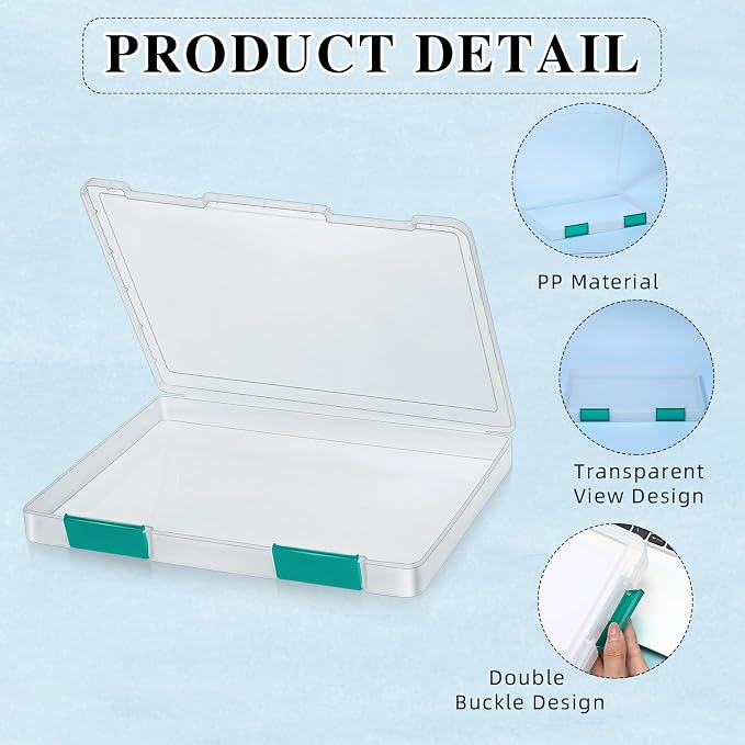 PerKoop 6 Pcs Clear Paper Storage Box A4 Plastic File Box Document Paper Organizer Storage Board Game Project Cases Containers with Buckle for Craft, Magazine(12.4 x 9.84 x 1.18 Inches,Dark Green)