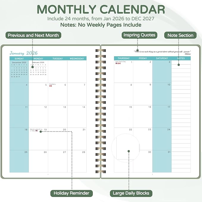 Monthly Planner 2026-2027, 2 Year Calendar 2026-2027 (Jan 2026 - Dec 2027), 7" x 10", 26-27 Monthly Calendar Planner, 24-Month Planning Book for Home School Office Supplies