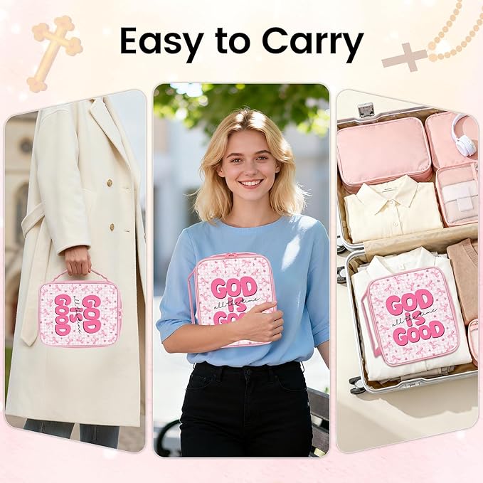 Bible Cover Case for Women - Gifts for Christian Women, Religious Birthday Gifts, Pink Bow Bible Verse Gift, Catholic Spiritual Inspirational Gift, Bibles Carrying Book Cases for Woman