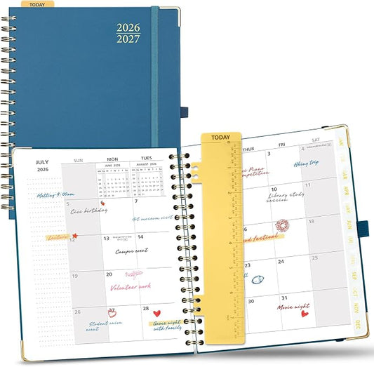 POPRUN 2026-2027 Monthly Planner, 18 Month Calendar (July 2026-Dec 2027), 7.5" x 9.5" B5 Spiral Hardcover Organizer with Dotted Note Pages, Professional Appointment Book for Business Office, Students & Teachers - Night Sky Navy Blue