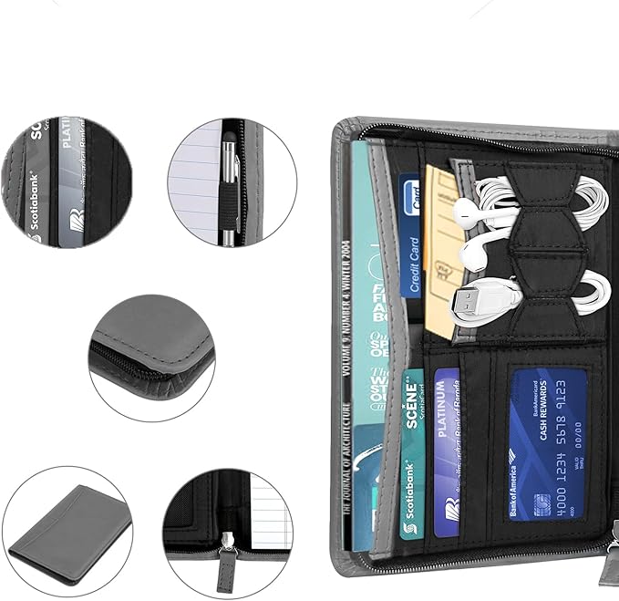 Junior Padfolio Portfolio with 5 x 8 Writing Pad, A5 Business Portfolio Binder Folder Organizer Multi-Function Combination Case for Men Women, Gray