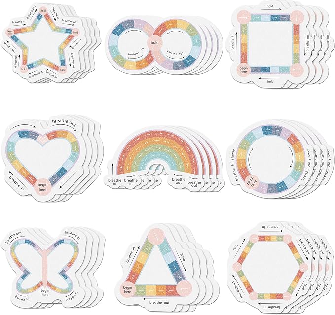 Gersoniel 36 Pcs Anxiety Sensory Stickers Strips Adhesive Textured Mental Health Calm Stickers Mindfulness Fidget Decals Stress Anxiety Relief Items for Therapy Office Desk(Breath Style)