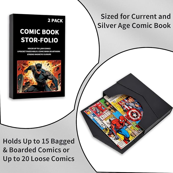 2-Pack Comic Book Stor-Folio - Portable Comic Books Storage Box with Strong Magnetic Closure,Exquisite Comics Book Case for Current,Silver Age,Regular Comics Books