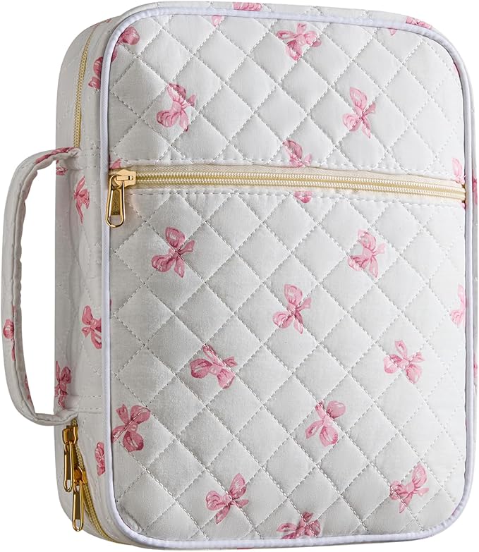 Bible Cover Case for Women,Bible Tote Bag Large Quilted Bible Cover with Durable Handle Carrying Case for Girls Bible Study Supplies Accessories,Christmas Christian Gifts for Women (Pink Butterfly)