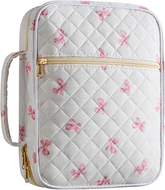 Bible Cover Case for Women,Bible Tote Bag Large Quilted Bible Cover with Durable Handle Carrying Case for Girls Bible Study Supplies Accessories,Christmas Christian Gifts for Women (Pink Butterfly)
