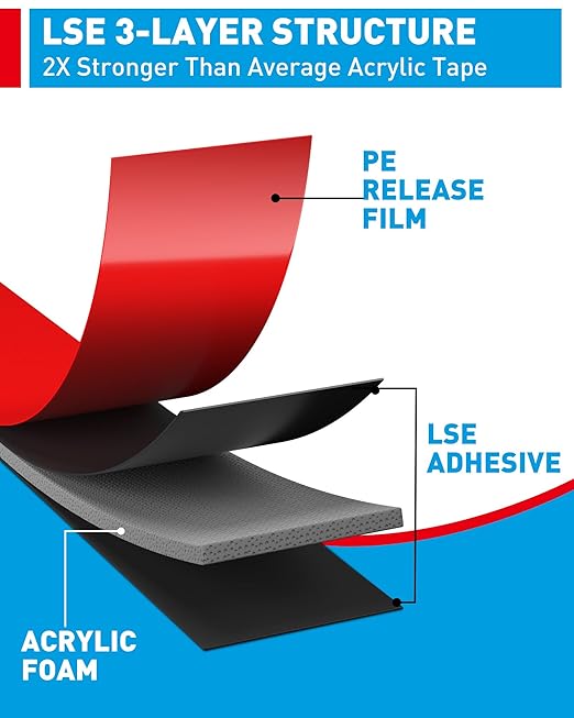 EMITEVER Double Sided Tape Heavy Duty, Tesa Adhesive Mounting Tape Waterproof, 0.59IN x 27FT Strong Acrylic Foam Tape for Walls, Automotive, Home Office Decor