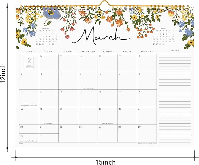 2026 Calendar, Cabbrix Wall Calendar 2026, 18 Months Calendar Runs From July 2026 - December 2027, 15" x 12", Twin-Wire Binding, Hanging Hook, Floral Design